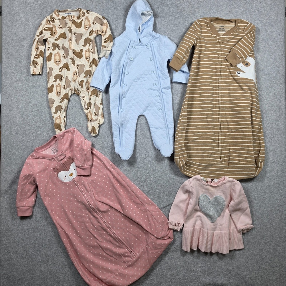 Lot of 5 Baby Girl Clothes Size 6-9 Months Fleece Sleep Bag One Piece Winter Mix